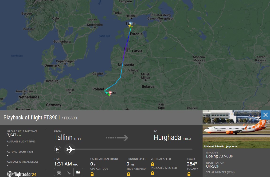 Tallinn Hurghada lennuki hädamaandumine Varssavis Poolas